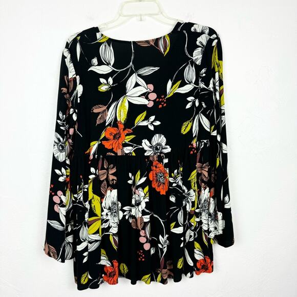Free People Bella Floral Print Boho Bell Sleeve Tunic Mini Dress Black Combo S - Picture 9 of 11